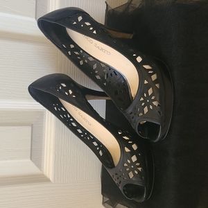 Franco Sarto Black Eyelet Peep-toe Heels